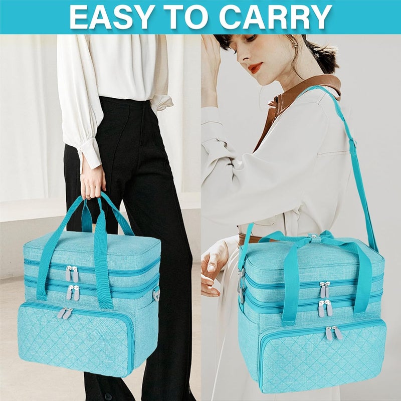MRINCA Sewing Accessories Organizer Bag, Double Layer Sewing Storage Bag with Shoulder Strap, 2 Detachable Pouches, Large Portable Sewing Travel Case for Supplies, Thread, Scissors, Tools (Blue) - Image 5